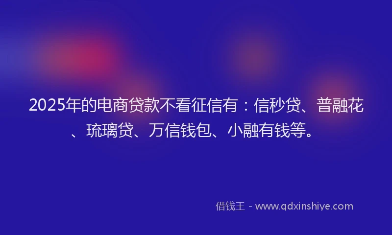 2025年的电商贷款不看征信有：信秒贷、普融花、琉璃贷、万信钱包、小融有钱等。