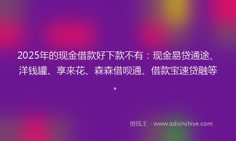 2025年的现金借款好下款不有：现金易贷通途、洋钱罐、享来花、森森借呗通、借款宝速贷融等。