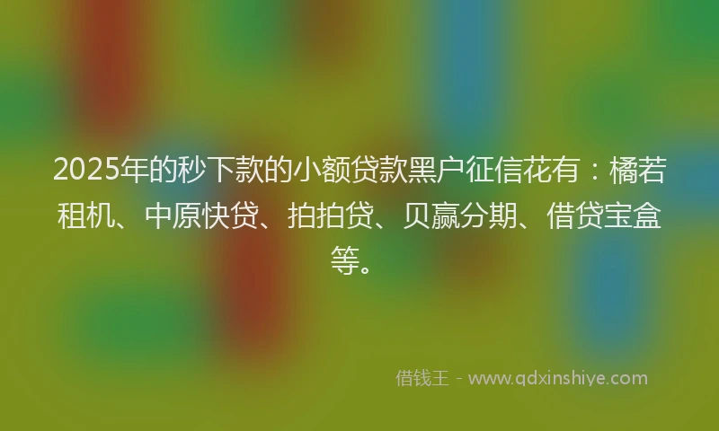 2025年的秒下款的小额贷款黑户征信花有：橘若租机、中原快贷、拍拍贷、贝赢分期、借贷宝盒等。