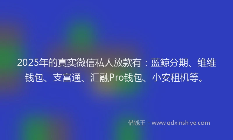 2025年的真实微信私人放款有：蓝鲸分期、维维钱包、支富通、汇融Pro钱包、小安租机等。