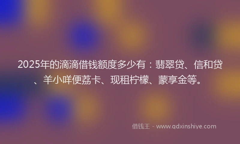 2025年的滴滴借钱额度多少有：翡翠贷、信和贷、羊小咩便荔卡、现租柠檬、蒙享金等。