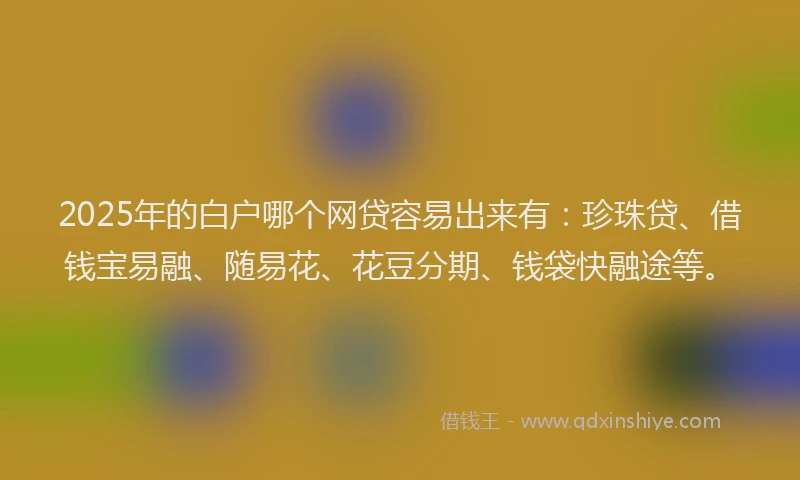 2025年的白户哪个网贷容易出来有：珍珠贷、借钱宝易融、随易花、花豆分期、钱袋快融途等。