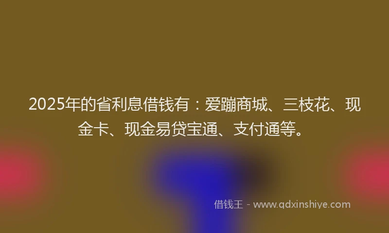 2025年的省利息借钱有：爱蹦商城、三枝花、现金卡、现金易贷宝通、支付通等。