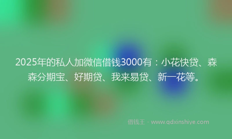 2025年的私人加微信借钱3000有：小花快贷、森森分期宝、好期贷、我来易贷、新一花等。
