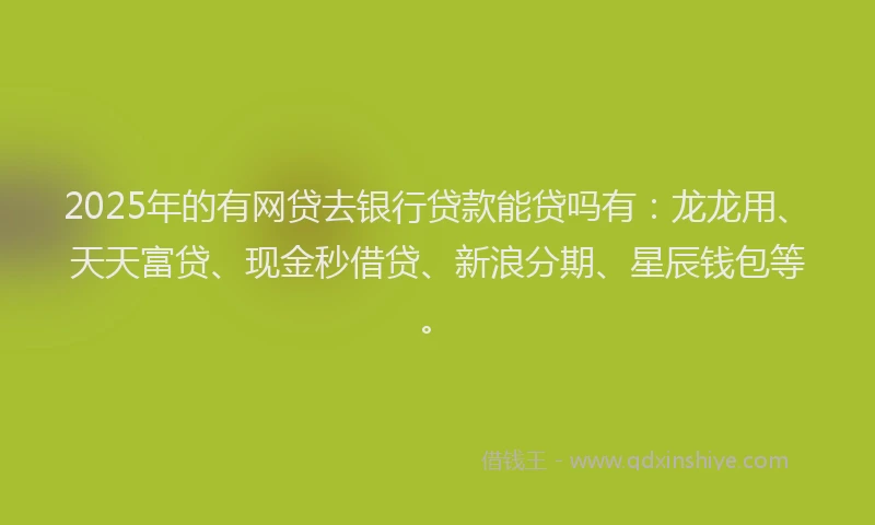 2025年的有网贷去银行贷款能贷吗有：龙龙用、天天富贷、现金秒借贷、新浪分期、星辰钱包等。