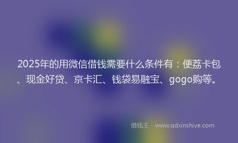 2025年的用微信借钱需要什么条件有：便荔卡包、现金好贷、京卡汇、钱袋易融宝、gogo购等。