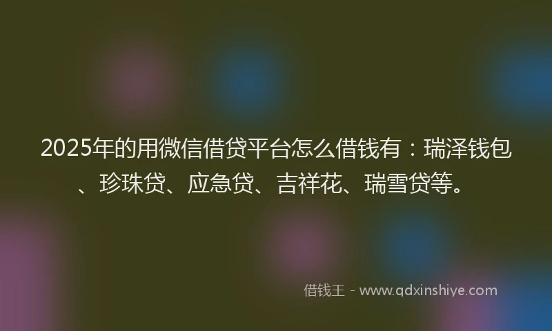 2025年的用微信借贷平台怎么借钱有：瑞泽钱包、珍珠贷、应急贷、吉祥花、瑞雪贷等。