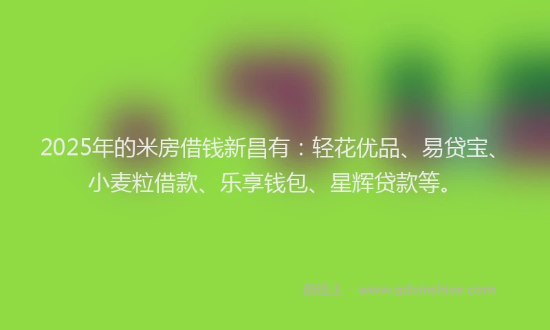 2025年的米房借钱新昌有：轻花优品、易贷宝、小麦粒借款、乐享钱包、星辉贷款等。