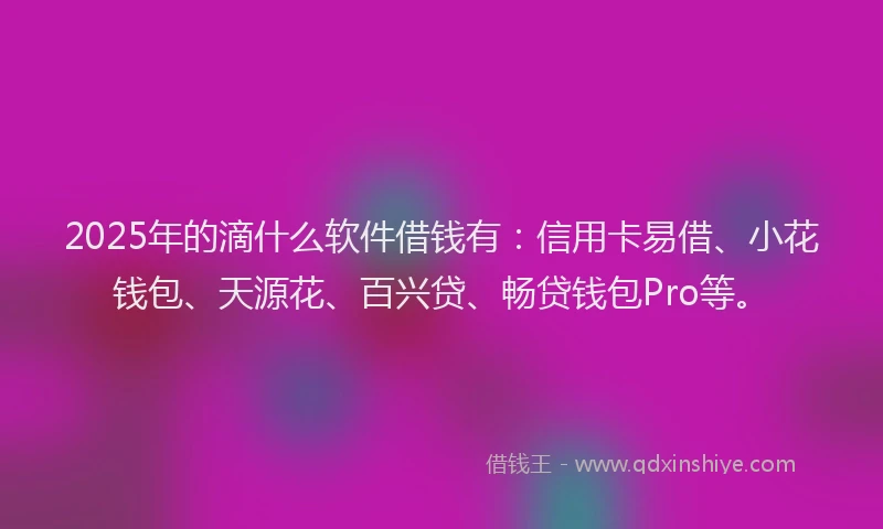 2025年的滴什么软件借钱有：信用卡易借、小花钱包、天源花、百兴贷、畅贷钱包Pro等。