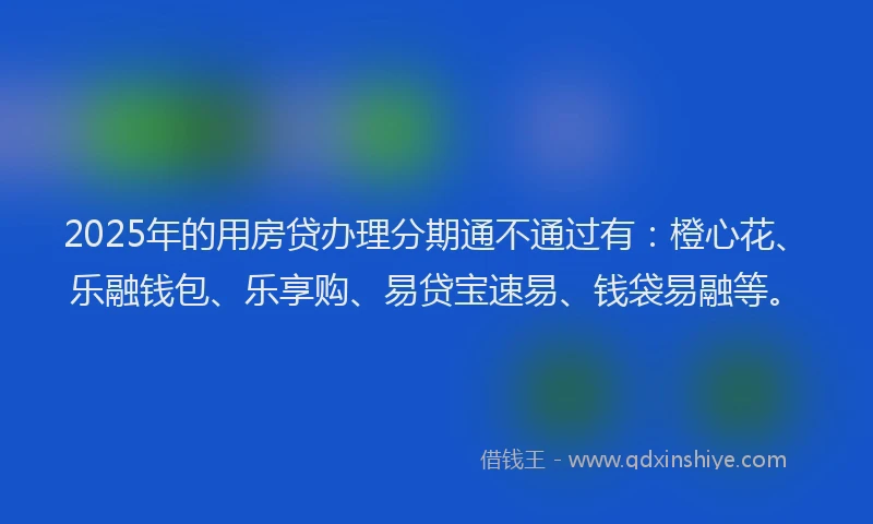 2025年的用房贷办理分期通不通过有：橙心花、乐融钱包、乐享购、易贷宝速易、钱袋易融等。