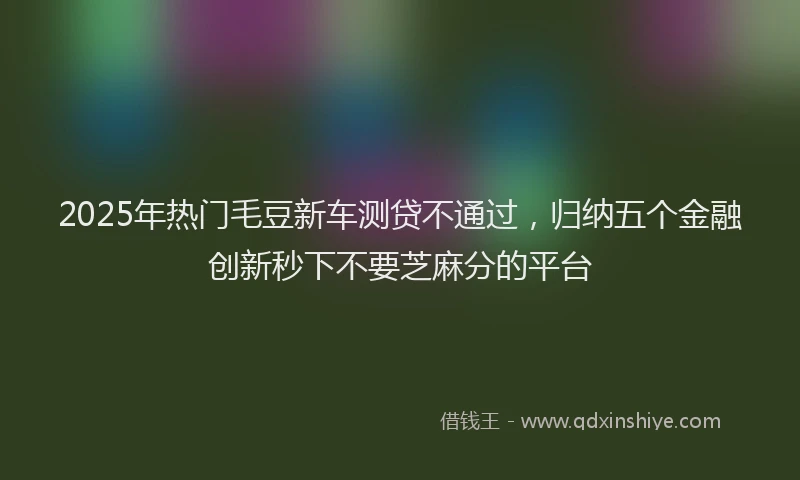 2025年热门毛豆新车测贷不通过，归纳五个金融创新秒下不要芝麻分的平台