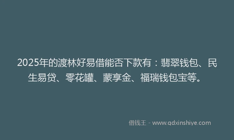 2025年的渡林好易借能否下款有：翡翠钱包、民生易贷、零花罐、蒙享金、福瑞钱包宝等。