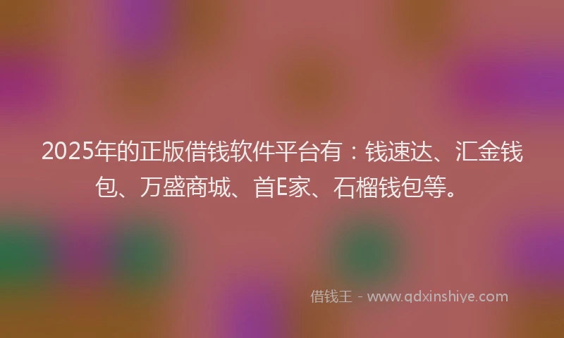 2025年的正版借钱软件平台有：钱速达、汇金钱包、万盛商城、首E家、石榴钱包等。