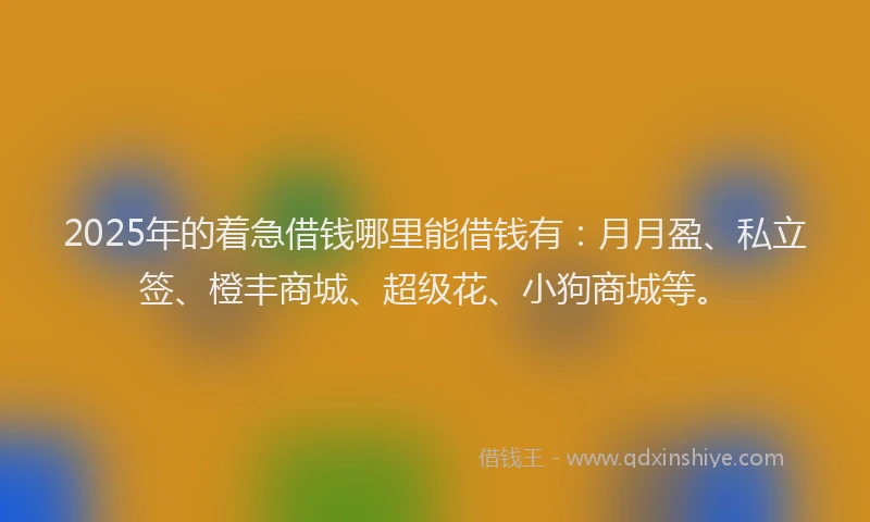 2025年的着急借钱哪里能借钱有：月月盈、私立签、橙丰商城、超级花、小狗商城等。