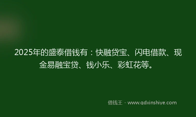 2025年的盛泰借钱有：快融贷宝、闪电借款、现金易融宝贷、钱小乐、彩虹花等。