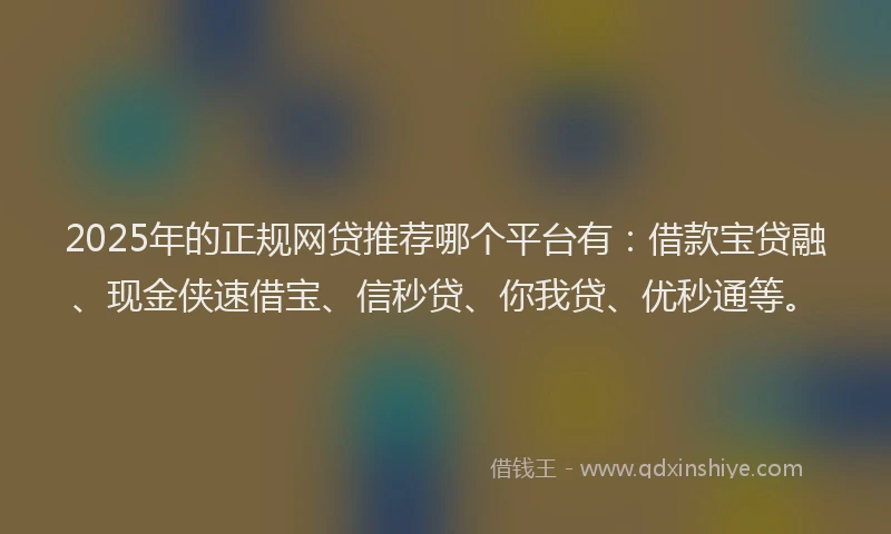 2025年的正规网贷推荐哪个平台有：借款宝贷融、现金侠速借宝、信秒贷、你我贷、优秒通等。