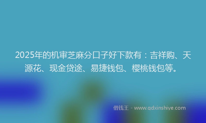 2025年的机审芝麻分口子好下款有：吉祥购、天源花、现金贷途、易捷钱包、樱桃钱包等。