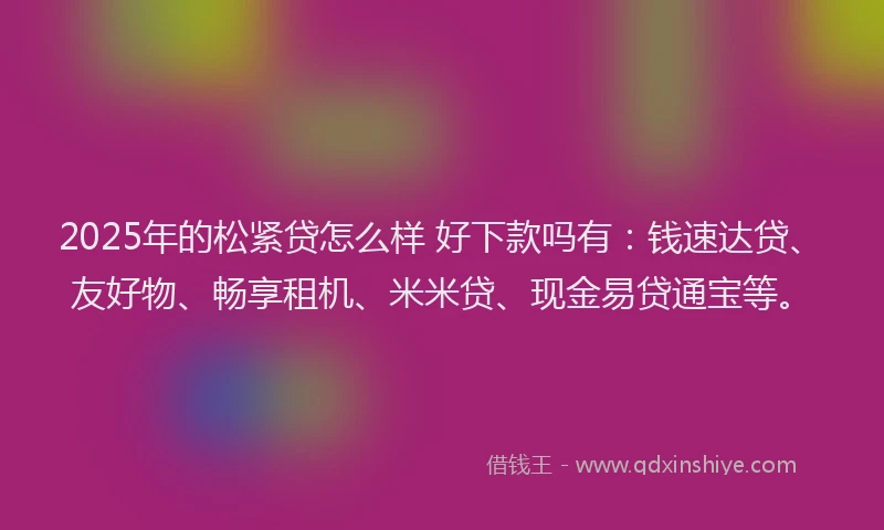 2025年的松紧贷怎么样 好下款吗有：钱速达贷、友好物、畅享租机、米米贷、现金易贷通宝等。