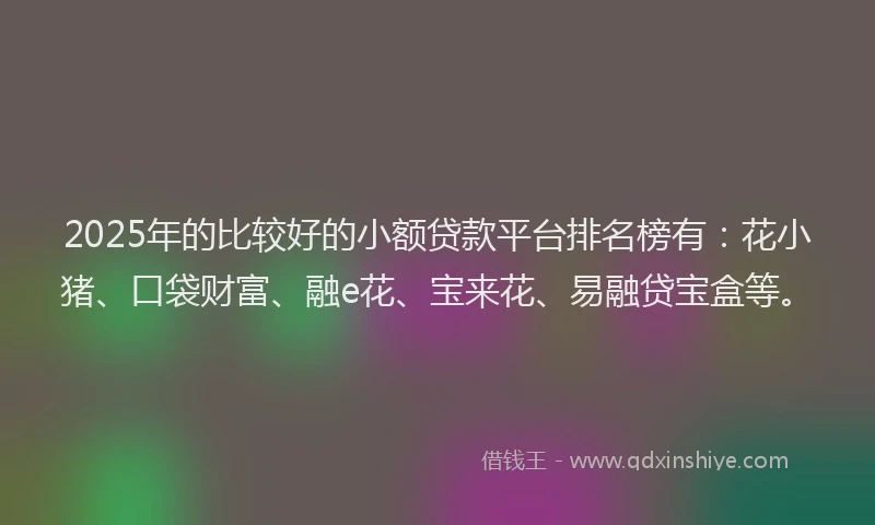 2025年的比较好的小额贷款平台排名榜有：花小猪、口袋财富、融e花、宝来花、易融贷宝盒等。