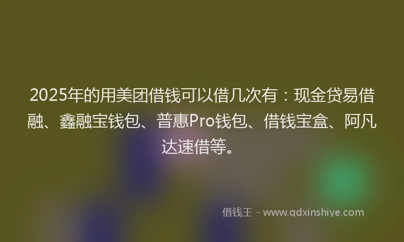 2025年的用美团借钱可以借几次有：现金贷易借融、鑫融宝钱包、普惠Pro钱包、借钱宝盒、阿凡达速借等。