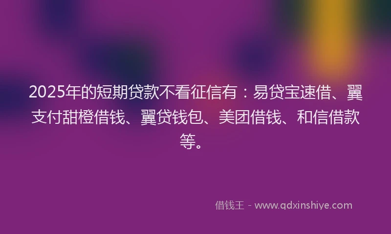 2025年的短期贷款不看征信有：易贷宝速借、翼支付甜橙借钱、翼贷钱包、美团借钱、和信借款等。
