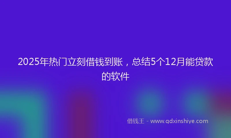 2025年热门立刻借钱到账，总结5个12月能贷款的软件