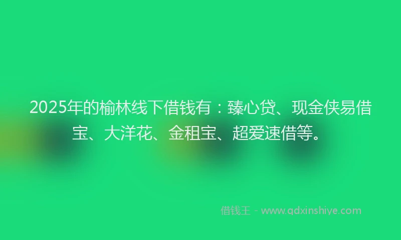 2025年的榆林线下借钱有：臻心贷、现金侠易借宝、大洋花、金租宝、超爱速借等。
