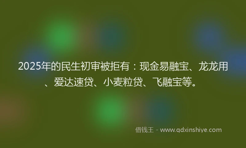 2025年的民生初审被拒有：现金易融宝、龙龙用、爱达速贷、小麦粒贷、飞融宝等。