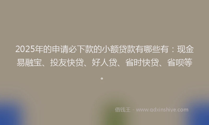 2025年的申请必下款的小额贷款有哪些有：现金易融宝、投友快贷、好人贷、省时快贷、省呗等。