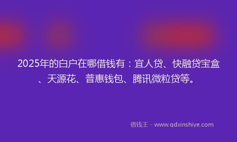 2025年的白户在哪借钱有：宜人贷、快融贷宝盒、天源花、普惠钱包、腾讯微粒贷等。