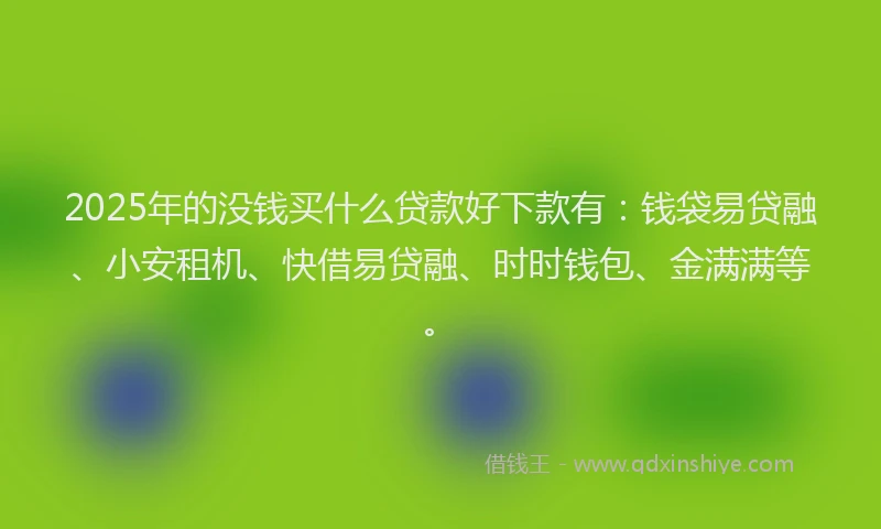 2025年的没钱买什么贷款好下款有：钱袋易贷融、小安租机、快借易贷融、时时钱包、金满满等。
