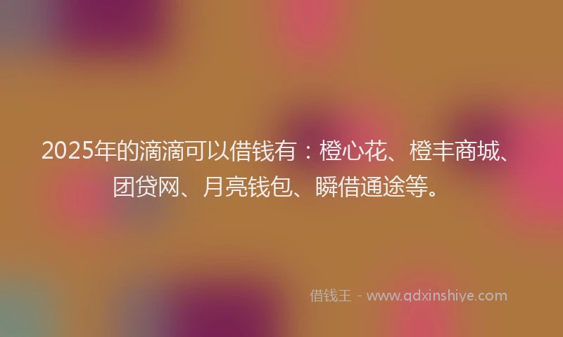 2025年的滴滴可以借钱有：橙心花、橙丰商城、团贷网、月亮钱包、瞬借通途等。