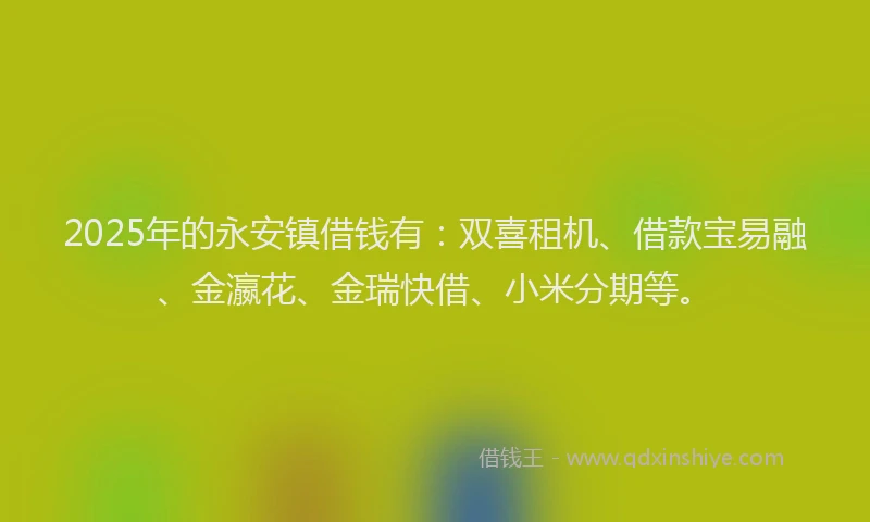 2025年的永安镇借钱有：双喜租机、借款宝易融、金瀛花、金瑞快借、小米分期等。