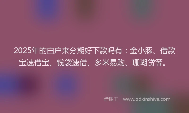 2025年的白户来分期好下款吗有：金小豚、借款宝速借宝、钱袋速借、多米易购、珊瑚贷等。