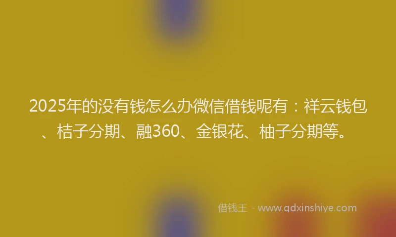 2025年的没有钱怎么办微信借钱呢有：祥云钱包、桔子分期、融360、金银花、柚子分期等。