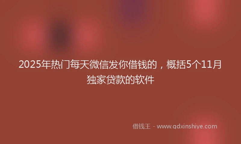 2025年热门每天微信发你借钱的，概括5个11月独家贷款的软件