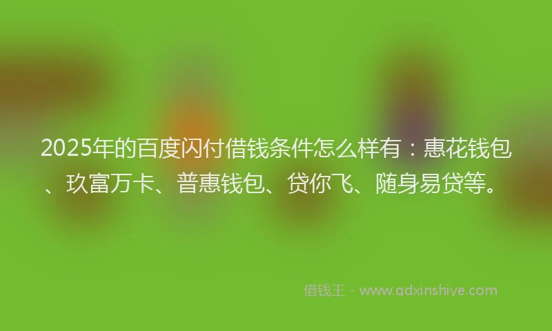 2025年的百度闪付借钱条件怎么样有：惠花钱包、玖富万卡、普惠钱包、贷你飞、随身易贷等。
