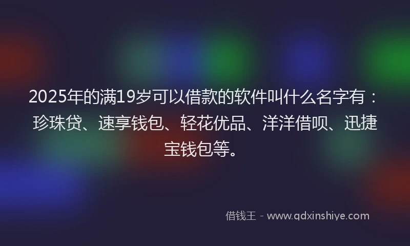 2025年的满19岁可以借款的软件叫什么名字有：珍珠贷、速享钱包、轻花优品、洋洋借呗、迅捷宝钱包等。
