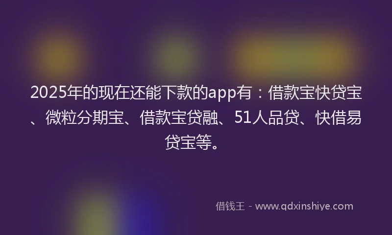 2025年的现在还能下款的app有：借款宝快贷宝、微粒分期宝、借款宝贷融、51人品贷、快借易贷宝等。