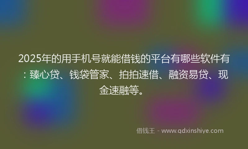 2025年的用手机号就能借钱的平台有哪些软件有：臻心贷、钱袋管家、拍拍速借、融资易贷、现金速融等。