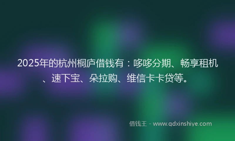 2025年的杭州桐庐借钱有：哆哆分期、畅享租机、速下宝、朵拉购、维信卡卡贷等。