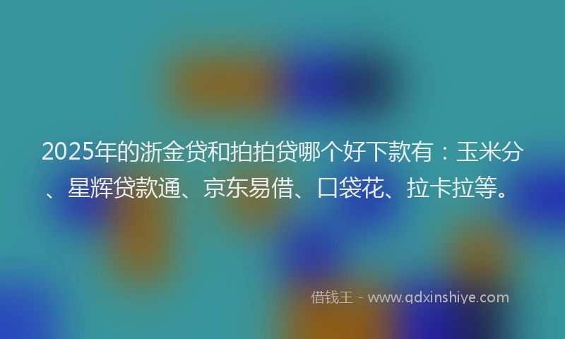 2025年的浙金贷和拍拍贷哪个好下款有：玉米分、星辉贷款通、京东易借、口袋花、拉卡拉等。