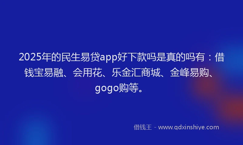 2025年的民生易贷app好下款吗是真的吗有：借钱宝易融、会用花、乐金汇商城、金峰易购、gogo购等。