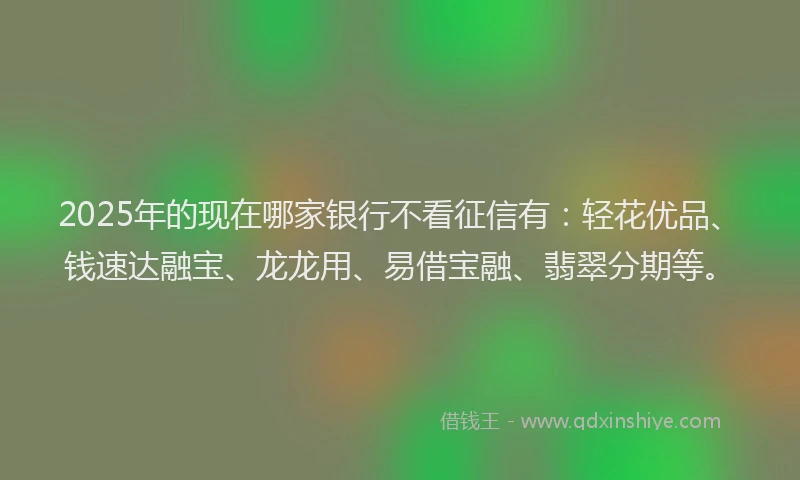 2025年的现在哪家银行不看征信有：轻花优品、钱速达融宝、龙龙用、易借宝融、翡翠分期等。
