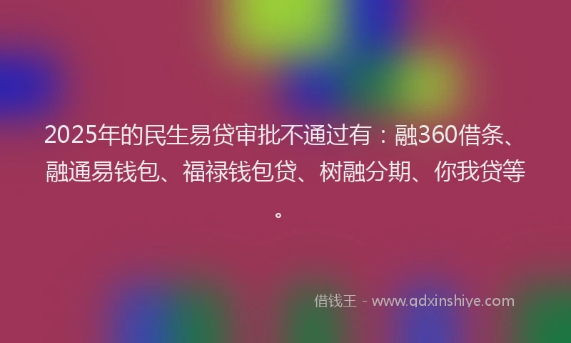 2025年的民生易贷审批不通过有：融360借条、融通易钱包、福禄钱包贷、树融分期、你我贷等。