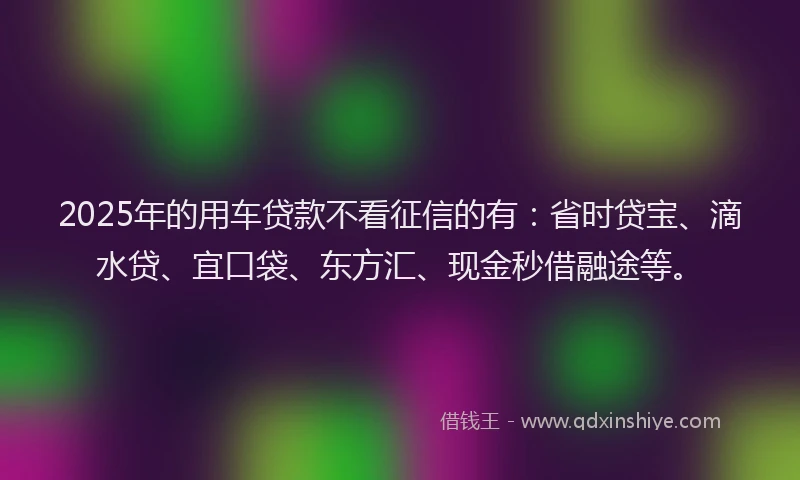 2025年的用车贷款不看征信的有：省时贷宝、滴水贷、宜口袋、东方汇、现金秒借融途等。