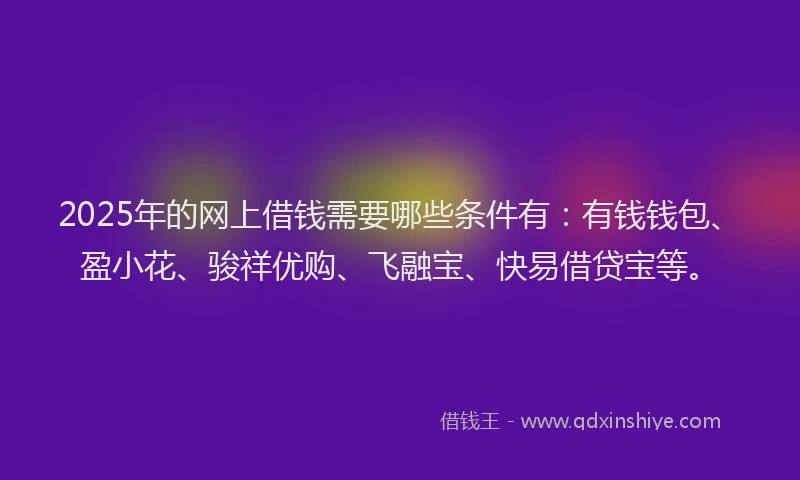 2025年的网上借钱需要哪些条件有：有钱钱包、盈小花、骏祥优购、飞融宝、快易借贷宝等。