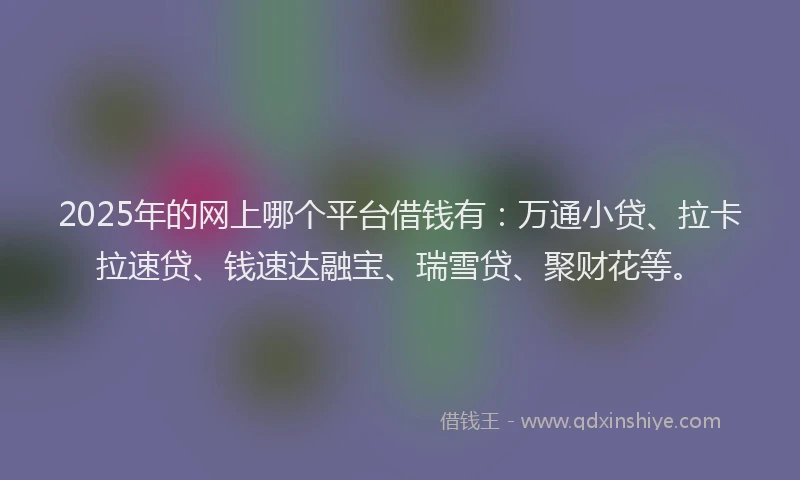 2025年的网上哪个平台借钱有：万通小贷、拉卡拉速贷、钱速达融宝、瑞雪贷、聚财花等。
