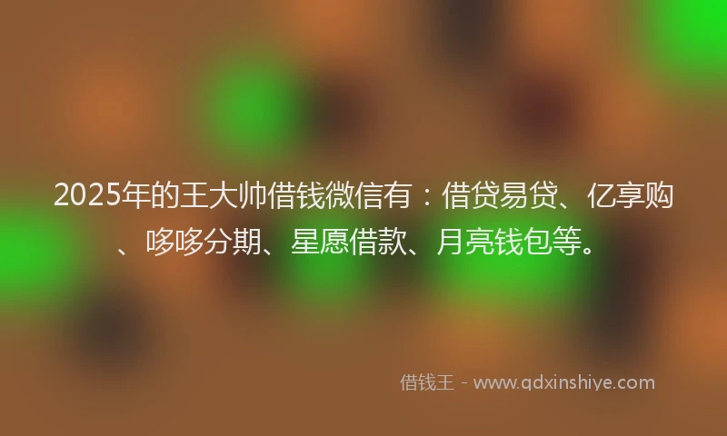 2025年的王大帅借钱微信有：借贷易贷、亿享购、哆哆分期、星愿借款、月亮钱包等。