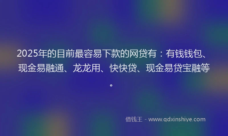 2025年的目前最容易下款的网贷有：有钱钱包、现金易融通、龙龙用、快快贷、现金易贷宝融等。